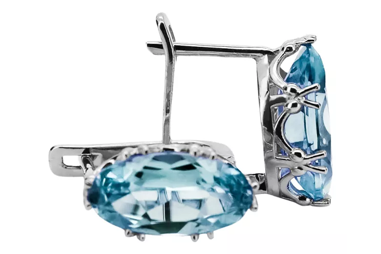 Vintage craft Earrings Aquamarine Sterling silver 925 vec021s